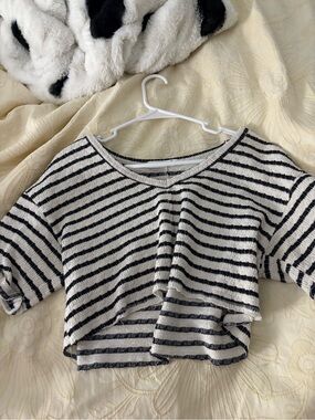 Altar'd State Black and White Striped Cropped Top